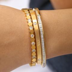 18KG easy match gold color diamond stainless steel bangle bracelet