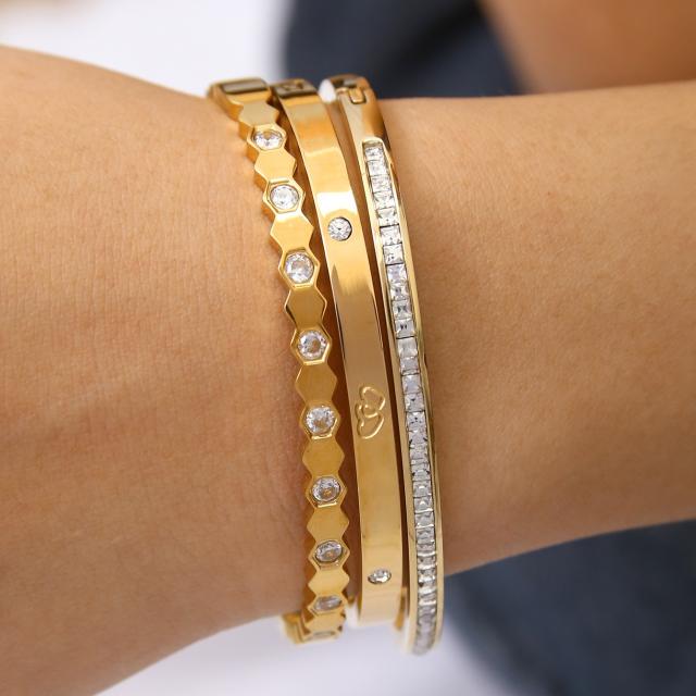 18KG easy match gold color diamond stainless steel bangle bracelet