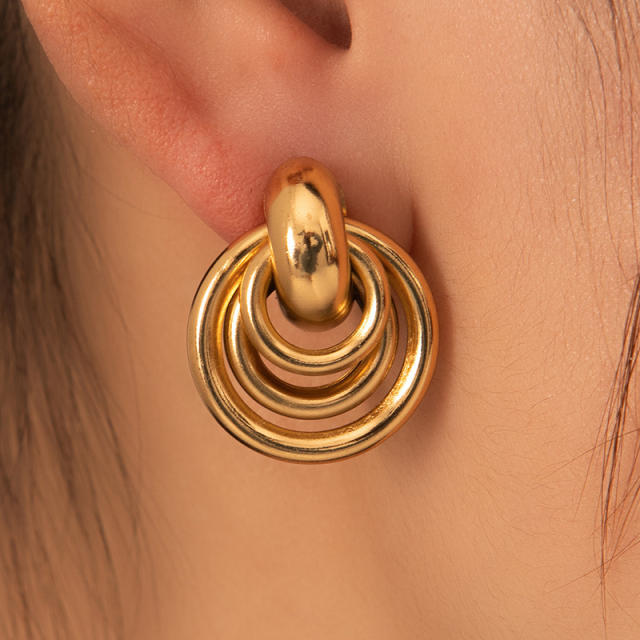 18KG no fading stainless steel circle shape earrings