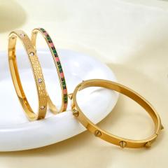 18KG color enamel rivet unique stainless steel bangle bracelet
