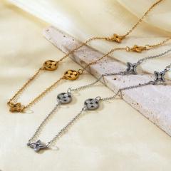 Designer hollow out four leaf flower lucky flower stainless steel necklace