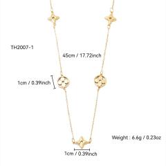 Designer hollow out four leaf flower lucky flower stainless steel necklace