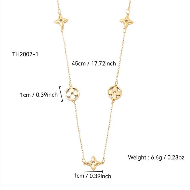Designer hollow out four leaf flower lucky flower stainless steel necklace