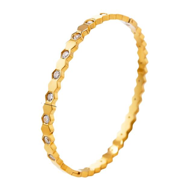 18KG easy match gold color diamond stainless steel bangle bracelet