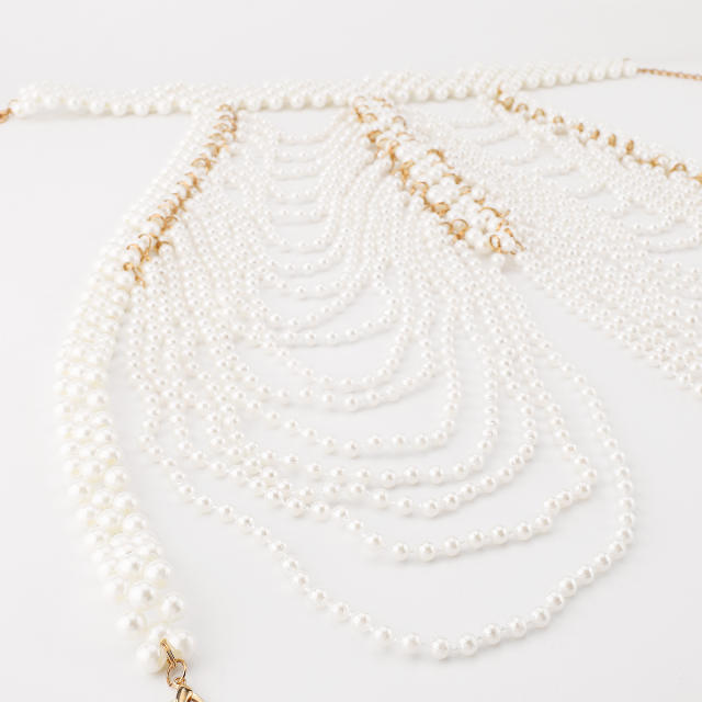 Handmade pearl bead chain body chain choker necklace