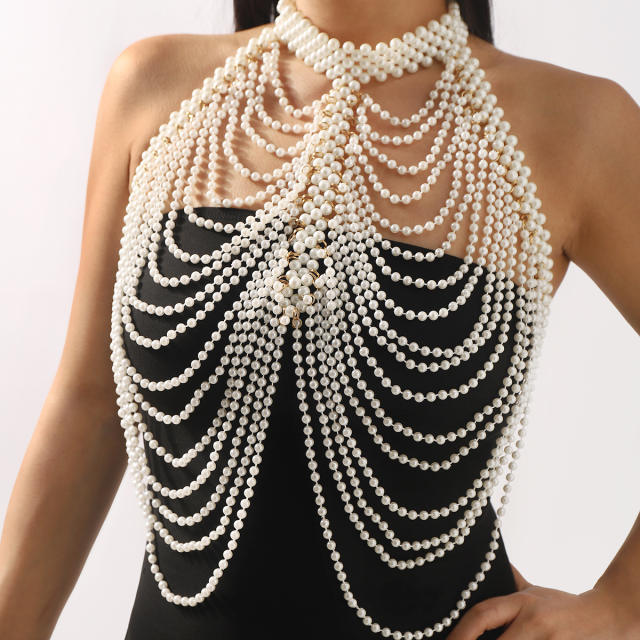 Handmade pearl bead chain body chain choker necklace