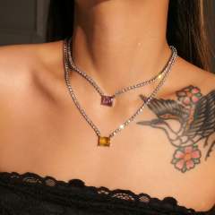 18k gold-plated stainless steel Choker neck chain full diamond tennis chain fashion necklace