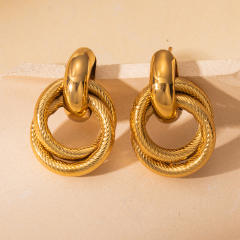 18KG geometric circle stainless steel earrings