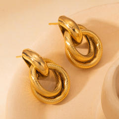 18KG geometric circle stainless steel earrings