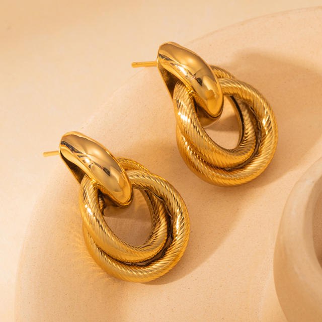 18KG geometric circle stainless steel earrings