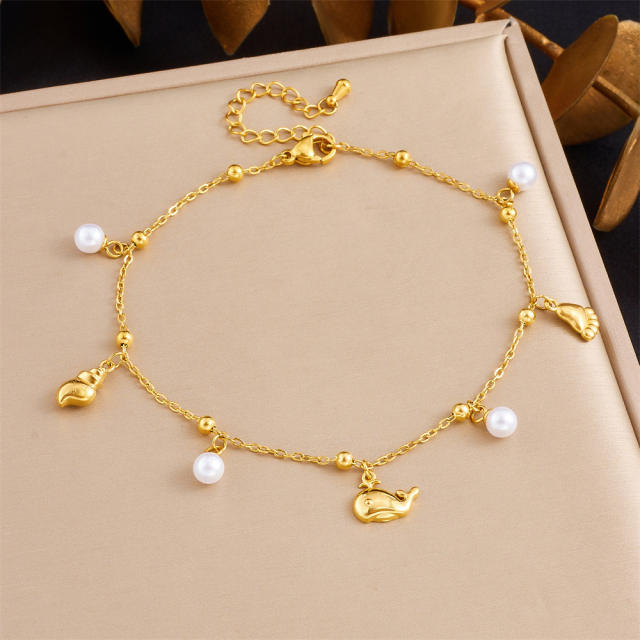 Fashion Versatile Beach Style Simple Compact Marine Life charm Stainless Steel anklet