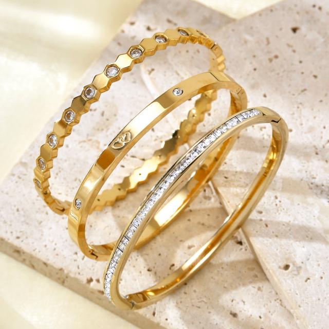 18KG easy match gold color diamond stainless steel bangle bracelet