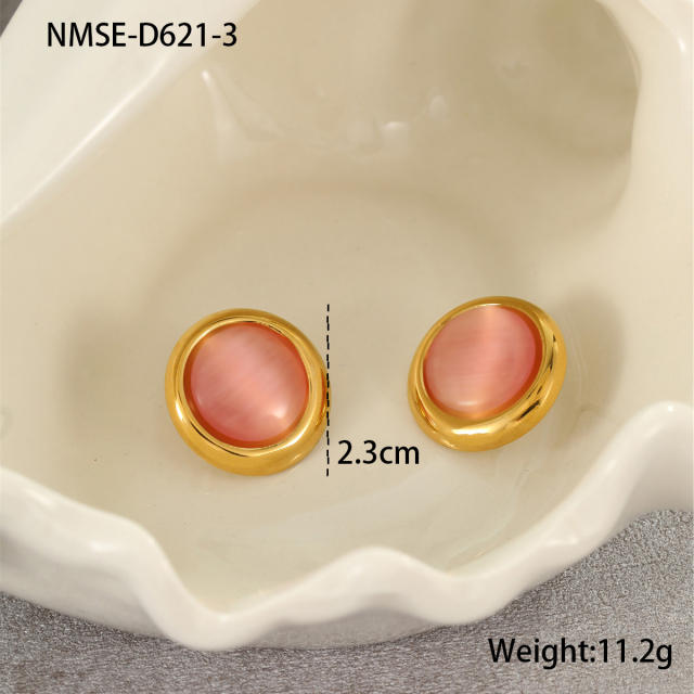 Elegant colorful opal stone statement heart shape oval shape stainless steel earrings rings suit