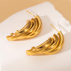 Vintage hollow out three line shape stainless steel earrings