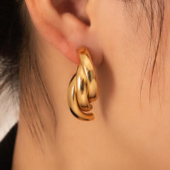 Vintage hollow out three line shape stainless steel earrings