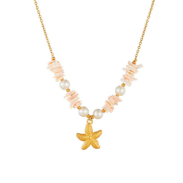 Summer poka shell stainless steel starfish pendant stainless steel necklace