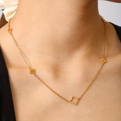 Dainty hollow out four leaf flower stainless steel necklace