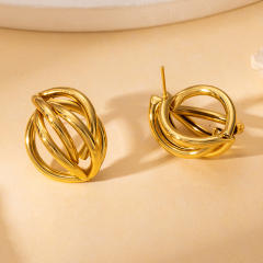 French trend hollow out wave design stainless steel earrings