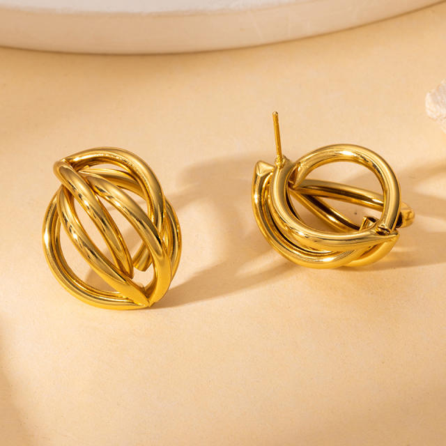 French trend hollow out wave design stainless steel earrings