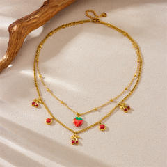 Summer fresh fruit cherry strawberry two layer stainless steel necklace