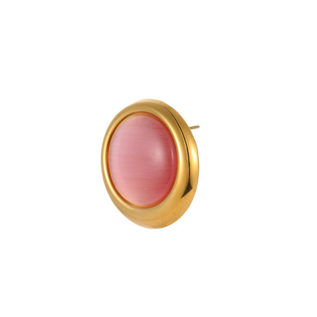 Elegant colorful opal stone statement heart shape oval shape stainless steel earrings rings suit