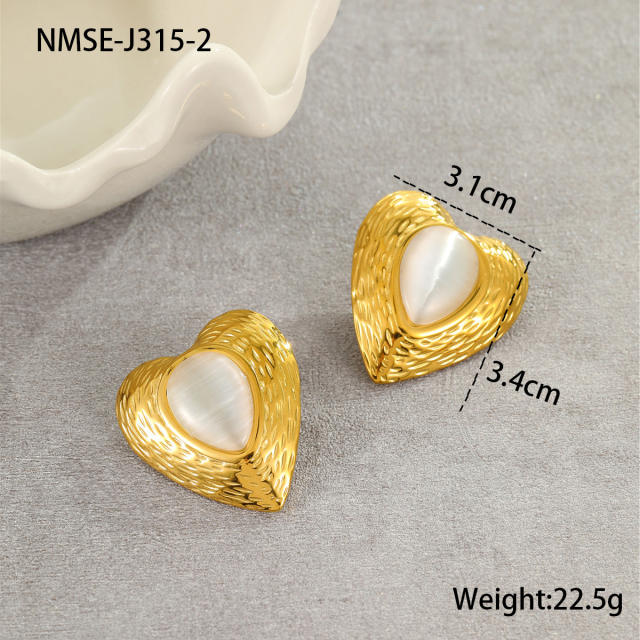 Elegant colorful opal stone statement heart shape oval shape stainless steel earrings rings suit