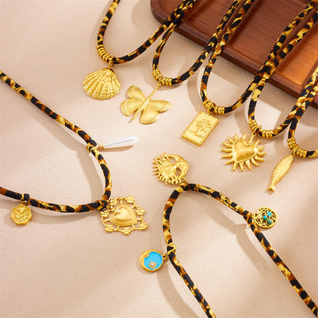 Creative Printed Cotton Chain Metal Stainless Steel Multi-Element Pendant Love Butterfly Necklace
