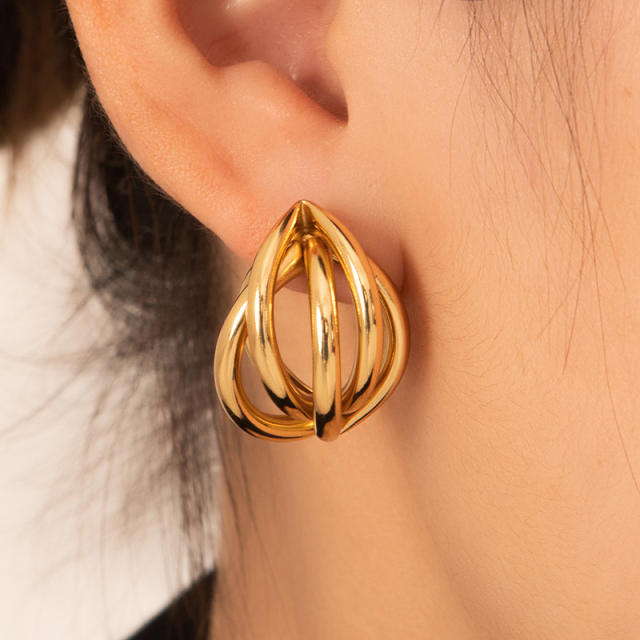French trend hollow out wave design stainless steel earrings