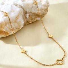Dainty hollow out four leaf flower stainless steel necklace