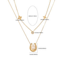 Fashionable Stainless Steel Gold-Plated Four-Leaf Clover Lucky Flower Zircon Pearl Women's Necklace