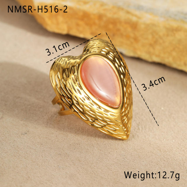 Elegant colorful opal stone statement heart shape oval shape stainless steel earrings rings suit