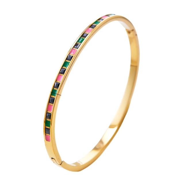18KG color enamel rivet unique stainless steel bangle bracelet