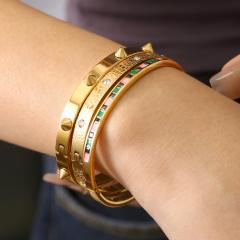 18KG color enamel rivet unique stainless steel bangle bracelet