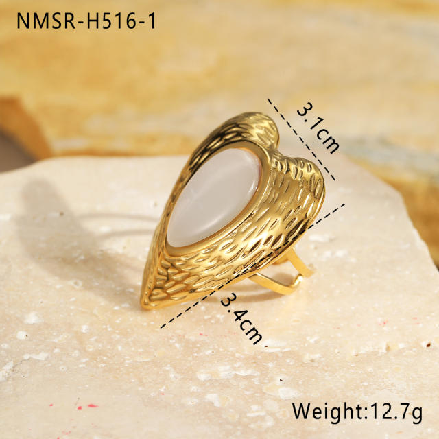 Elegant colorful opal stone statement heart shape oval shape stainless steel earrings rings suit