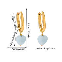 Heart shape natural stone stainless steel u shape earrings
