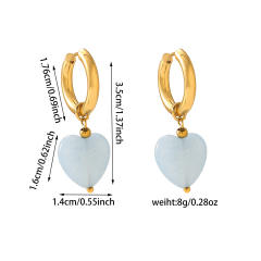 Heart shape natural stone stainless steel u shape earrings