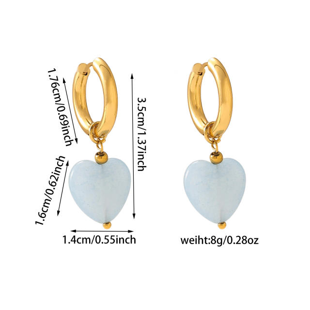 Heart shape natural stone stainless steel u shape earrings
