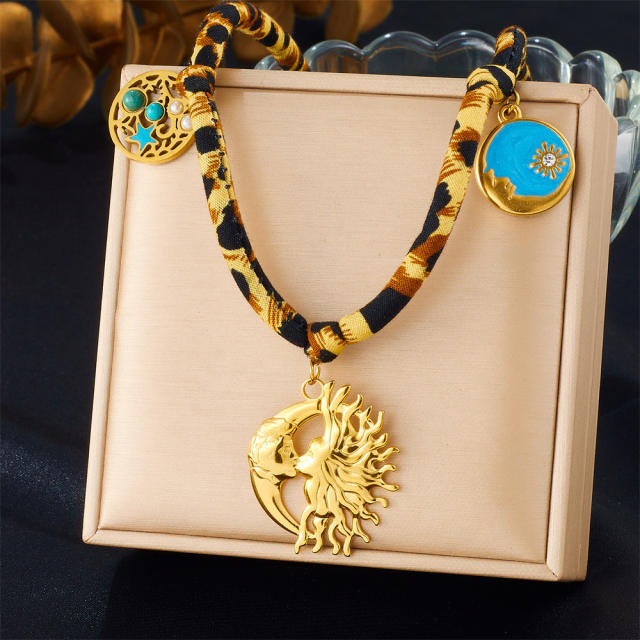 Creative Printed Cotton Chain Metal Stainless Steel Multi-Element Pendant Love Butterfly Necklace