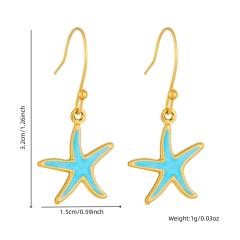 Summer holiday blue enamel starfish shell charms stainless steel necklace earrings suit