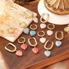 Heart shape natural stone stainless steel u shape earrings