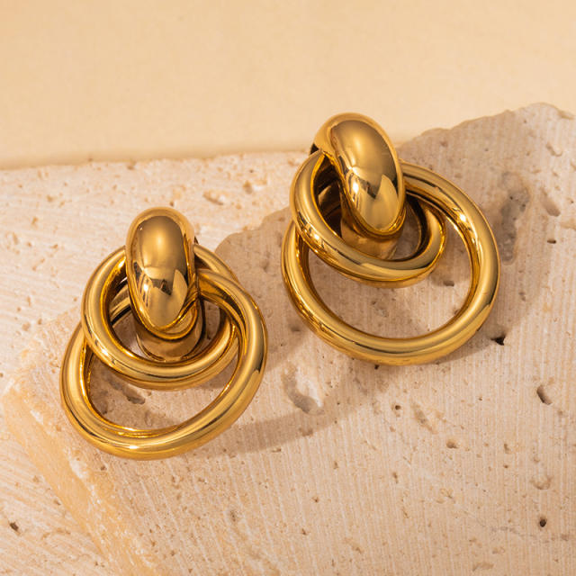 18KG no fading stainless steel circle shape earrings