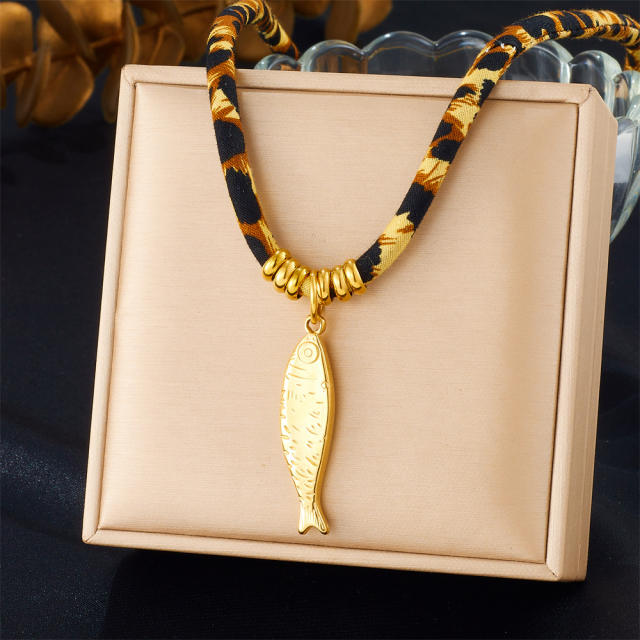 Creative Printed Cotton Chain Metal Stainless Steel Multi-Element Pendant Love Butterfly Necklace