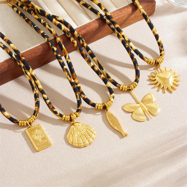 Creative Printed Cotton Chain Metal Stainless Steel Multi-Element Pendant Love Butterfly Necklace