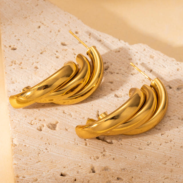 Vintage hollow out three line shape stainless steel earrings