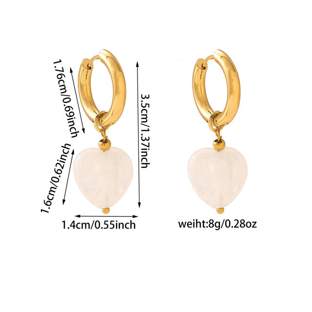 Heart shape natural stone stainless steel u shape earrings