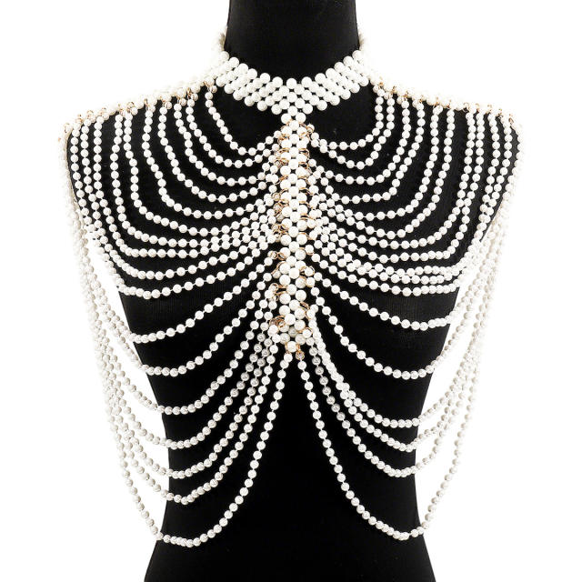 Handmade pearl bead chain body chain choker necklace