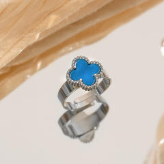 Silver color enamel four leaf clover stainless steel rings