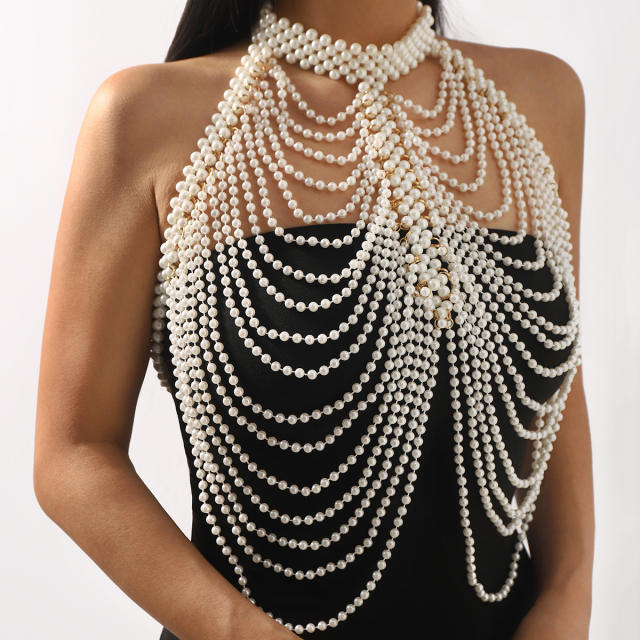Handmade pearl bead chain body chain choker necklace