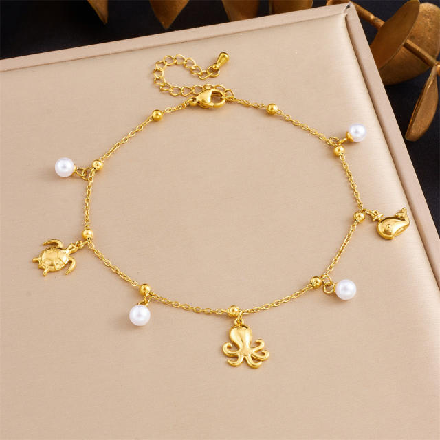 Fashion Versatile Beach Style Simple Compact Marine Life charm Stainless Steel anklet