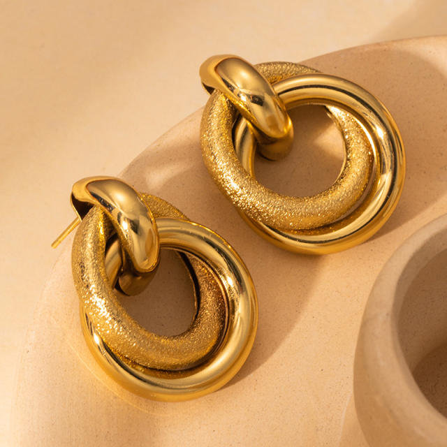 18KG geometric circle stainless steel earrings